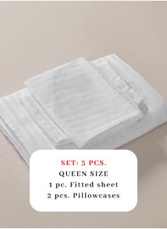 LUNA Home Fitted sheet with elastic corner 160*200 + 30 cm with 2 pillow cases, bedsheet set of 3 piece queen size, white.  - Image 2