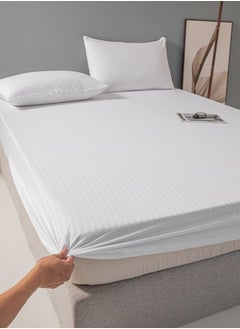 LUNA Home Fitted sheet with elastic corner 160*200 + 30 cm with 2 pillow cases, bedsheet set of 3 piece queen size, white.  - Image 1
