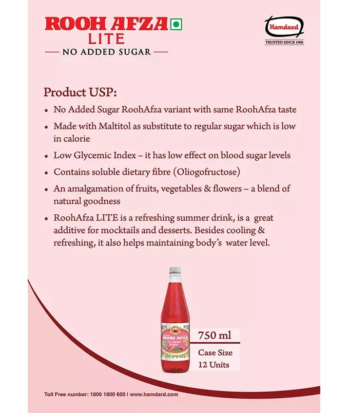 Hamdard ROOH AFZA LITE No Added Sugar 750 ml - Image 5