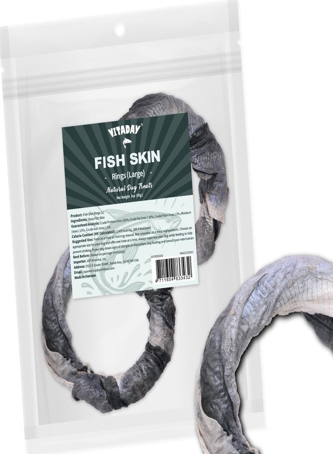 VITADAY Dog Jerky, 100% Fish Skin Dog Treats, Tough Grain-Free Rawhide Alternative, Natural Dog Jerky Treats for, Rich in Collagen & Omega-3, Low Fat, Hypoallergenic, 3 oz Pack, Ring (L) - Image 1