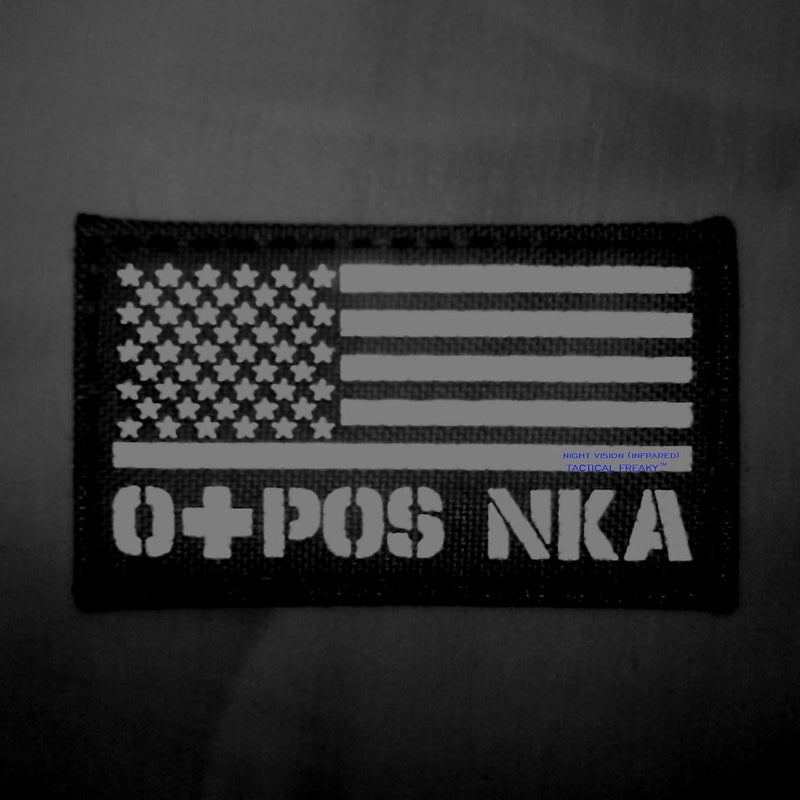 Tactical Freaky IR USA Flag OPOS O+ Blood Type Wolf Gray Grey NKA NKDA Infrared Tactical Morale Fastener Patch - Image 2