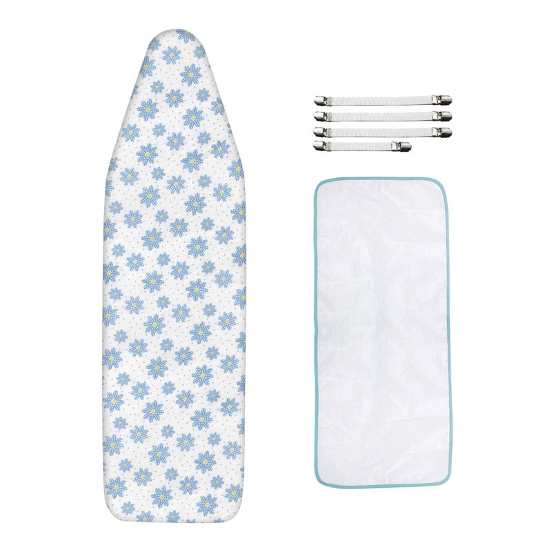 Dalykate 15x54 Ironing Board Cover and Pad with Elastic Edge and Scorch and Stain Resistant Thick Padding Ironing Board Covers 4 Fasteners and Protective Scorch Mesh Cloth