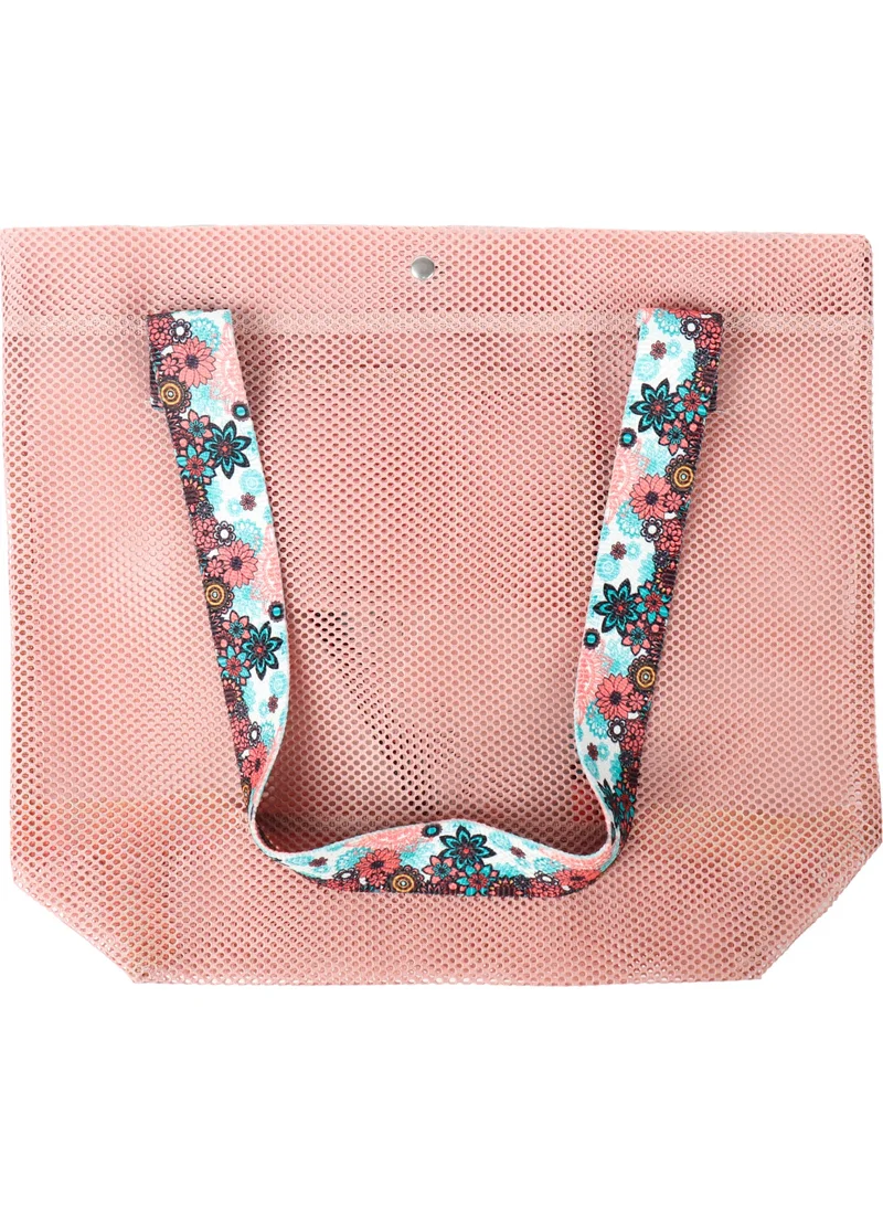 Hobi Market Art Mesh Women's Beach Bag Daily Hand and Shoulder Bag Picnic Bag 44X37 Cm. Pastel Pink