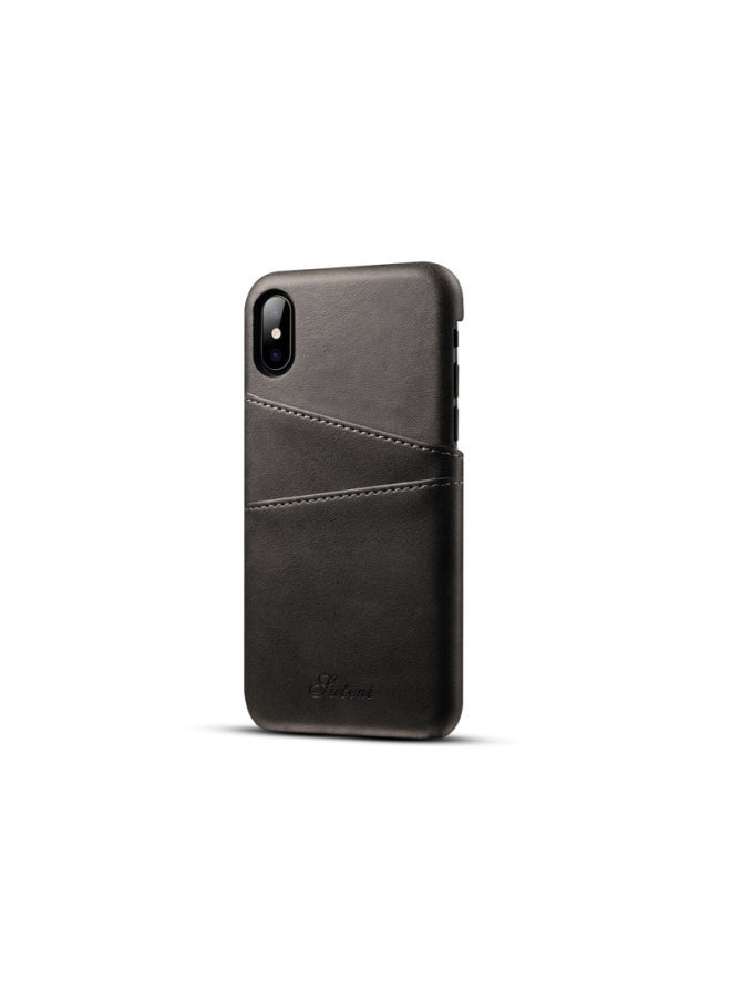Generic - Vintage Card Small Cowhide Pattern For Iphone X Phone Case Protective Case For AppleXS Genuine Leather Business Phone Case-Color:Black-Applicable Model:For Iphone 15 Plus - Image 1