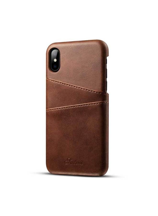 Generic - Vintage Card Small Cowhide Pattern For Iphone X Phone Case Protective Case For AppleXS Genuine Leather Business Phone Case-Color:Black-Applicable Model:For Iphone 15 Plus - Image 1