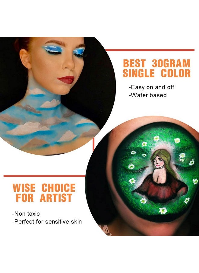 Bowitzki 30G Professional Face Paint Body Paint Water Based Face Painting Makeup Safe For Kids And Adults Split Cake Single Color (White+Orange)  - Image 5