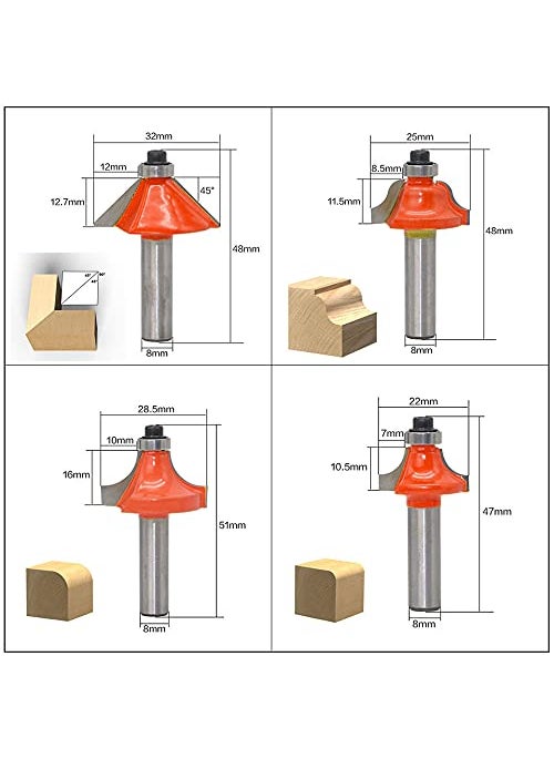 MLD MLD RT_02 router bit 8 mm Trimmer 12 Pcs Set Rotary Tool bits for wood carving set panel design 1/4 inch shank tungsten carbide router bit set woodworking(Size 8 mm,Color-Multi, Carbon steel)  - Image 4