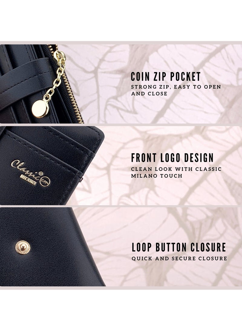 كلاسيك ميلانو - محفظة نسائية أنيقة من الجلد الصناعي مع حافظة بطاقات | محفظة عملات معدنية للنساء | محفظة نسائية نحيفة للاستخدام اليومي والسفر والهدايا - Image 3