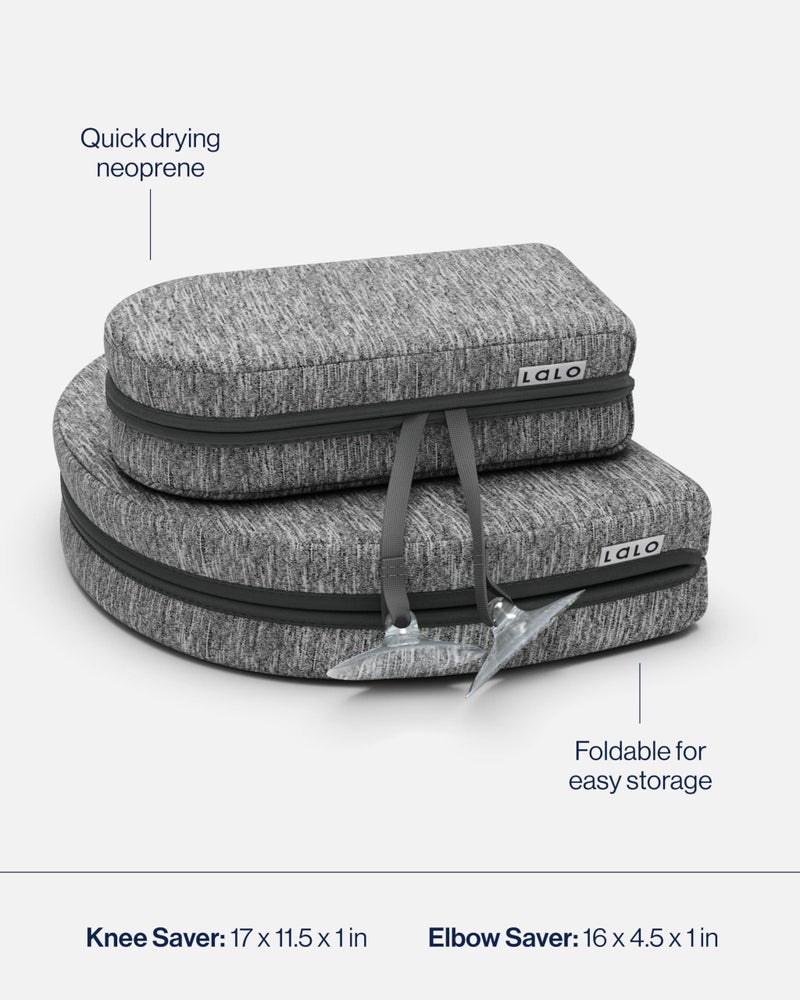 Lalo Knee & Elbow Saver - Foldable Padded Cushions for Bathtime, Quick-Dry, Suction Cups for Stability, Bath Kneeler Rest Set 17 x 11.5 in Knee Pad & 16 x 4.5 in Elbow Pad - Heather Grey - Image 3