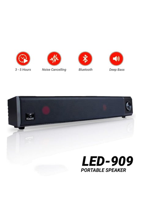 مكبر صوت ساوند بار لاسلكي محمول باضاءة LED متعددة مزود ببلوتوث من كيسونلي LED-909 أسود