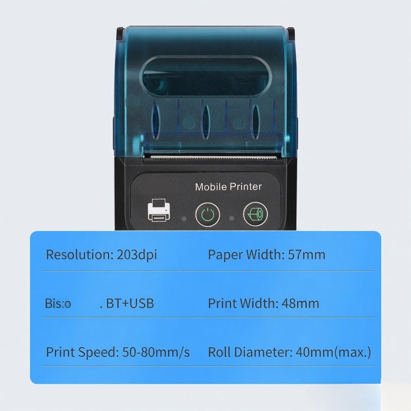 Mini Thermal Receipt Printer - 57mm Paper Width 1500mAh Battery No Ink Needed BT & USB Connectivity for Mobile Business, Restaurant, Retail Shop - Image 4
