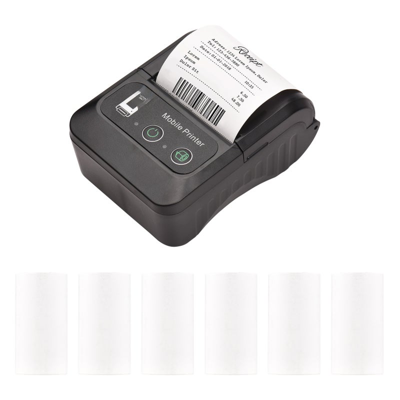 Mini Thermal Receipt Printer - 57mm Paper Width 1500mAh Battery No Ink Needed BT & USB Connectivity for Mobile Business, Restaurant, Retail Shop - Image 1