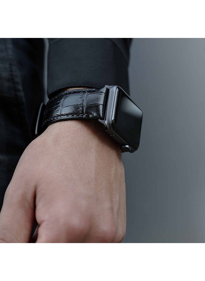 O Ozone - Leather Strap For Apple Watch Series 10 | Ultra 2 | 8 Ultra | 9 | 8 | 7 | 6, 49/46/45/44/42mm, Premium Leather Smartwatch Wristband Strap- Black - Image 1