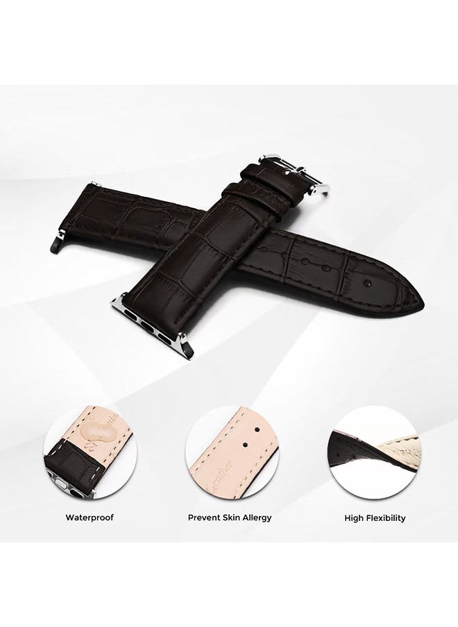 O Ozone - Leather Strap For Apple Watch Series 10 | Ultra 2 | 8 Ultra | 9 | 8 | 7 | 6, 49/46/45/44/42mm, Premium Leather Smartwatch Wristband Strap- Black - Image 1