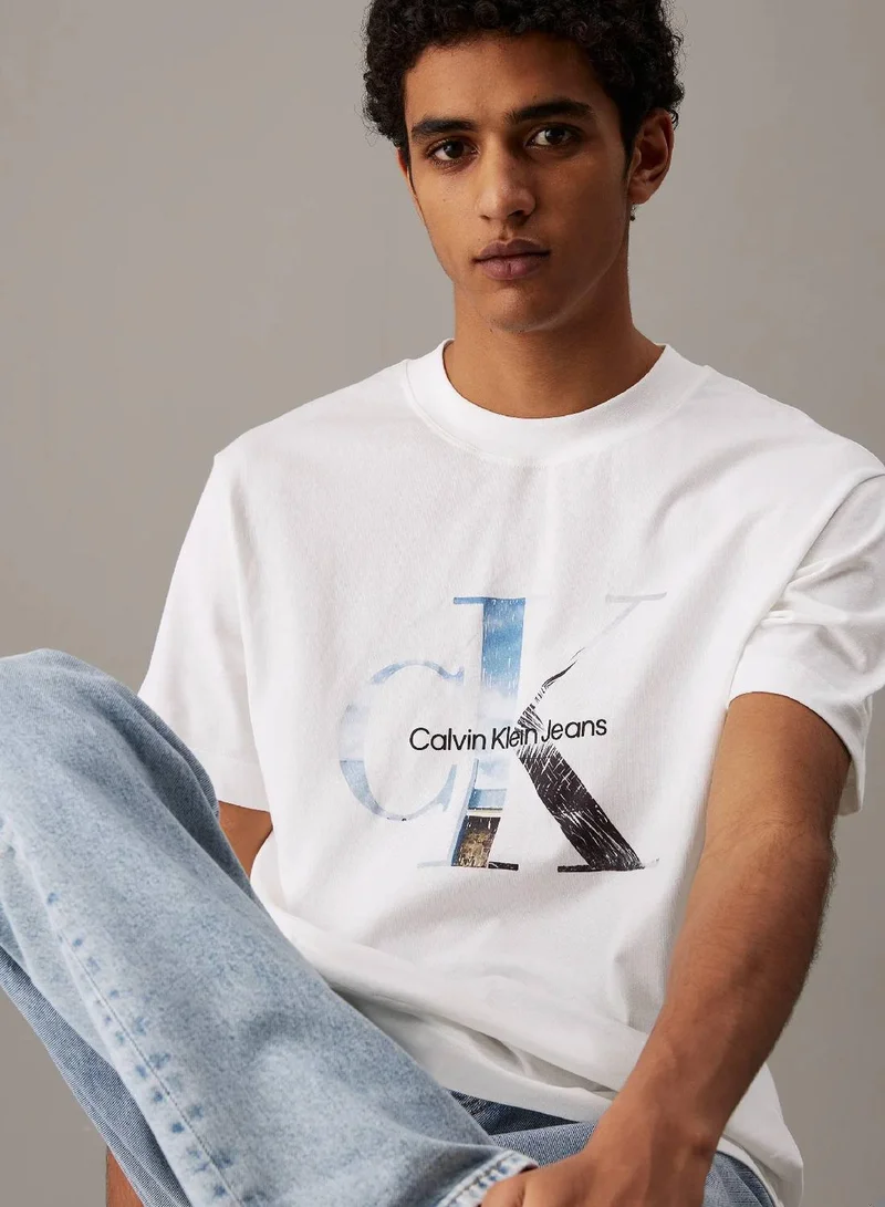 Calvin Klein Jeans Bright White Monogram Photo Print T-Shirt for Men | Best Price UAE