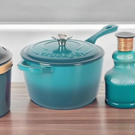 Crock-Pot 3-Quart Teal Ombre Enamel Cast Iron Saucepan with Lid – Durable Oven Safe Cookware - Image 5