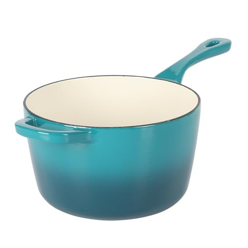 Crock-Pot 3-Quart Teal Ombre Enamel Cast Iron Saucepan with Lid – Durable Oven Safe Cookware - Image 4