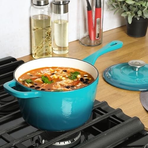 Crock-Pot 3-Quart Teal Ombre Enamel Cast Iron Saucepan with Lid – Durable Oven Safe Cookware - Image 2