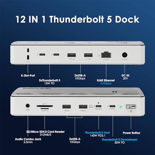 WAVLINK Intel Certified Thunderbolt 5 Dock 12in1 TB5 Docking Station with 120Gbps Max Transfer 140W PD 25G Ethernet 4X USBA 32 Gen 2 SD40 for Windows 11Mac OS 146 or Later TB54 Laptops - Image 3