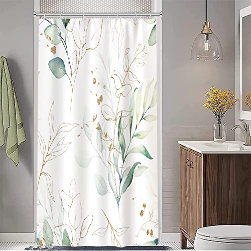 Ruelvth Stall Shower Curtain, Sage Green and Gold Eucalyptus Small Shower Curtain Set Waterproof Fabric Half Narrow Bathroom Decor with Hooks, 36x72 Inch - Image 1