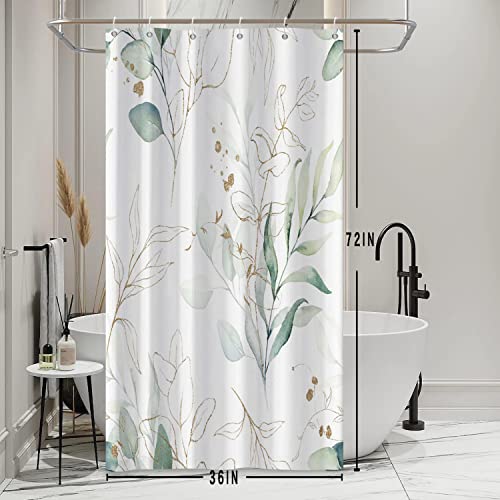 Ruelvth Stall Shower Curtain, Sage Green and Gold Eucalyptus Small Shower Curtain Set Waterproof Fabric Half Narrow Bathroom Decor with Hooks, 36x72 Inch - Image 2