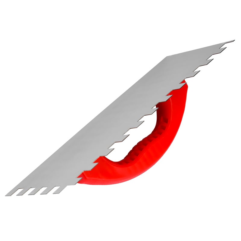 Geepas Toolz 12" Plastering Trowel with Teeth- GT59363| High-Quality CS Construction, Equipped with Plastic Handle and 1/2x1/2 Teeth| Light-Weight and Durable| Ideal for Plastering Applications on Walls, Ceilings, Etc.| Silver and Red - Image 4