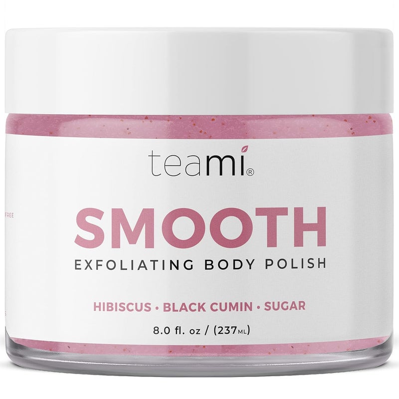 teami Teami Smooth Body Scrub  Nourishing  NonOily Exfoliating Body Scrub  Every Day Use Gentle Sugar Scrubs for Women  Men  Body Exfoliator Eliminates Dead Skin Cells for Glowing Skin 8oz