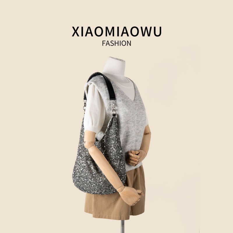Summer Niche Style Silver Armpit Bag High-End Style Communication Style Sequin Tote Bag New Style Shoulder Bag Women'S Large Capacity - Image 4