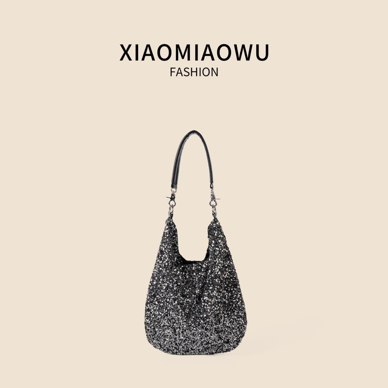 Summer Niche Style Silver Armpit Bag High-End Style Communication Style Sequin Tote Bag New Style Shoulder Bag Women'S Large Capacity - Image 1
