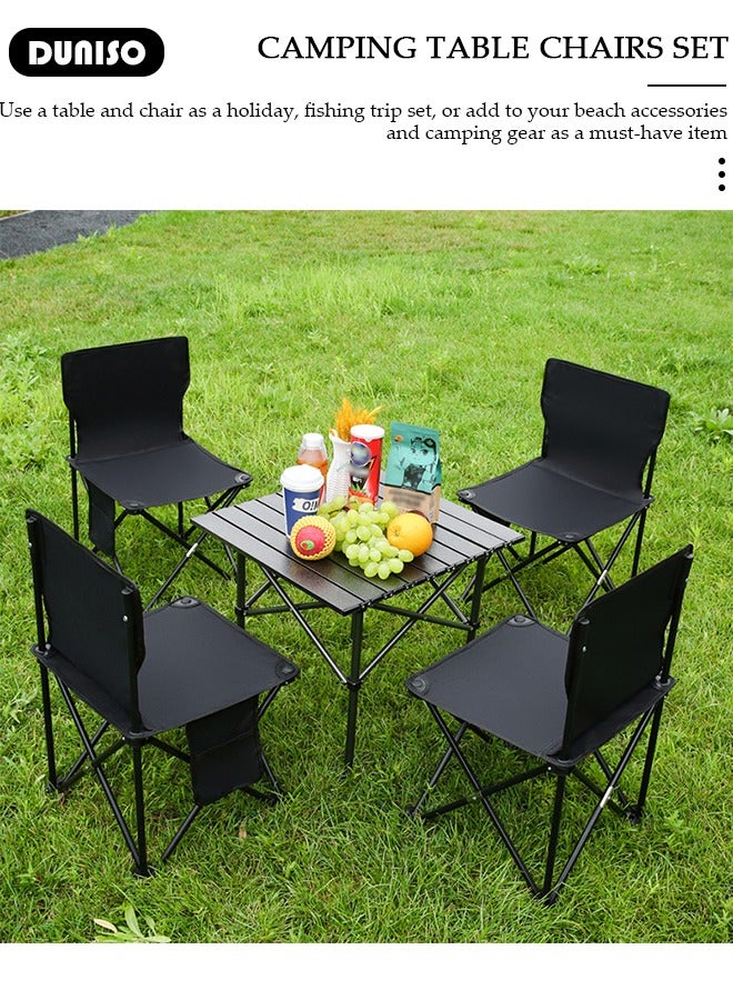 DUNISO 5 Piece Folding Camping Table Chair Set,Aluminum Roll Up Portable Picnic Table Outdoor Lightweight Folding Table with Carry Bag, Portable Folding Travel Table Chair for Outdoor Indoor Picnic Party BBQ Hiking Patio Garden Backyard(1*Table&4*Chairs) - Image 5