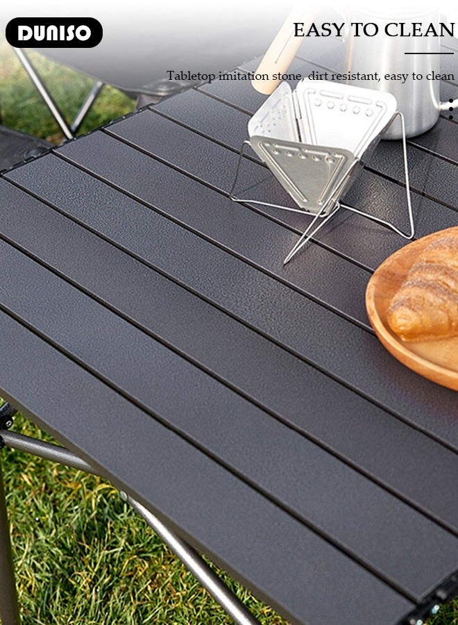 DUNISO 5 Piece Folding Camping Table Chair Set,Aluminum Roll Up Portable Picnic Table Outdoor Lightweight Folding Table with Carry Bag, Portable Folding Travel Table Chair for Outdoor Indoor Picnic Party BBQ Hiking Patio Garden Backyard(1*Table&4*Chairs) - Image 3