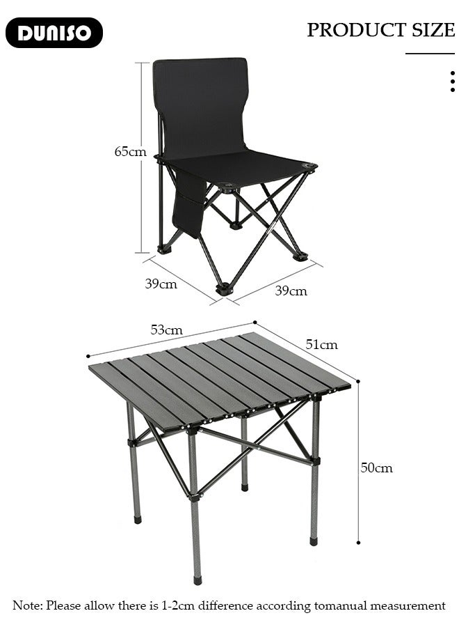 DUNISO 5 Piece Folding Camping Table Chair Set,Aluminum Roll Up Portable Picnic Table Outdoor Lightweight Folding Table with Carry Bag, Portable Folding Travel Table Chair for Outdoor Indoor Picnic Party BBQ Hiking Patio Garden Backyard(1*Table&4*Chairs) - Image 2