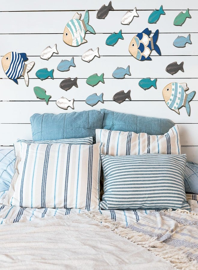 Burbell 24 Pcs Wooden Fish Wall Decor Nautical Coastal Decorations Large 2 Size Coastal Hanging Wall Art Nursery Beach Lake House Decor for Home Bathroom Outdoor Decoration - Image 2