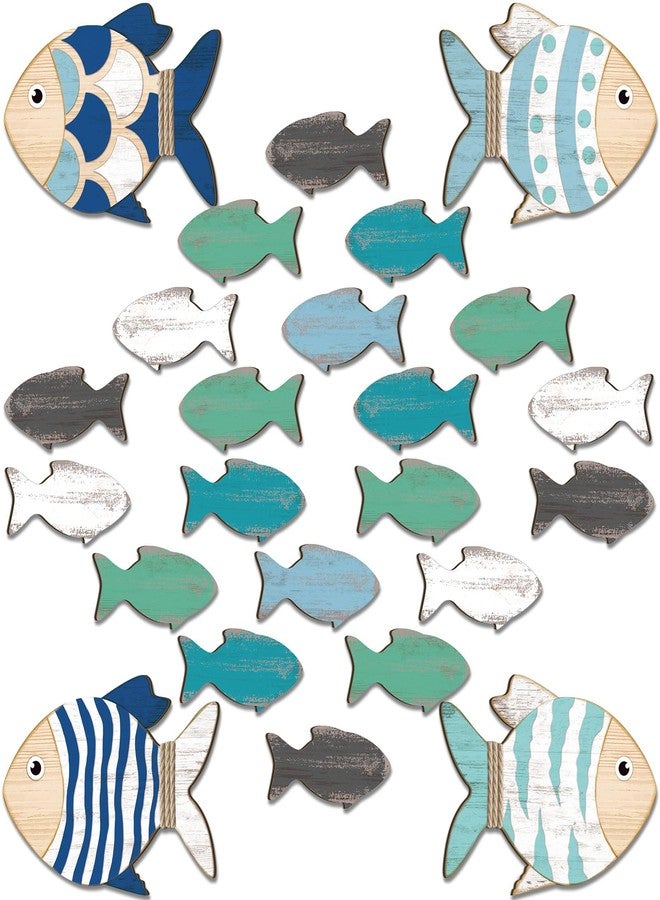 Burbell 24 Pcs Wooden Fish Wall Decor Nautical Coastal Decorations Large 2 Size Coastal Hanging Wall Art Nursery Beach Lake House Decor for Home Bathroom Outdoor Decoration - Image 1