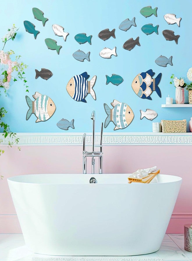 Burbell 24 Pcs Wooden Fish Wall Decor Nautical Coastal Decorations Large 2 Size Coastal Hanging Wall Art Nursery Beach Lake House Decor for Home Bathroom Outdoor Decoration - Image 4