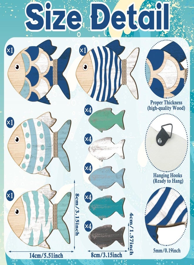 Burbell 24 Pcs Wooden Fish Wall Decor Nautical Coastal Decorations Large 2 Size Coastal Hanging Wall Art Nursery Beach Lake House Decor for Home Bathroom Outdoor Decoration - Image 3