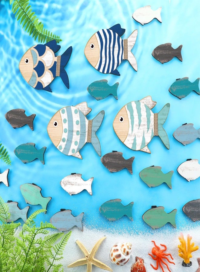 Burbell 24 Pcs Wooden Fish Wall Decor Nautical Coastal Decorations Large 2 Size Coastal Hanging Wall Art Nursery Beach Lake House Decor for Home Bathroom Outdoor Decoration - Image 5
