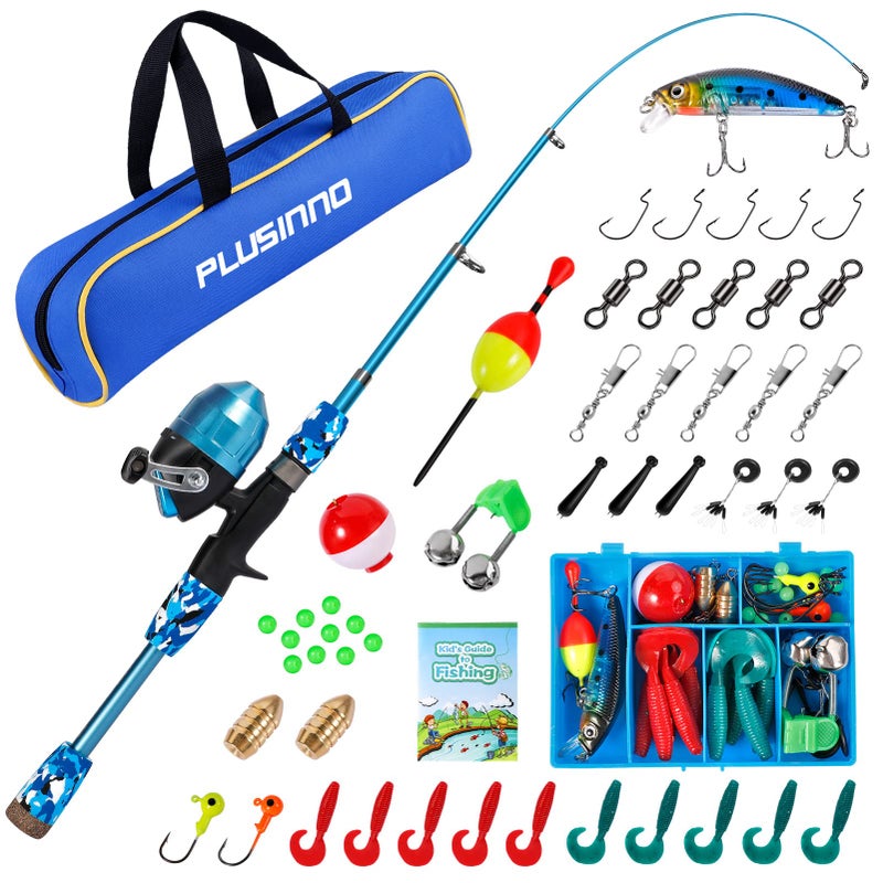 PLUSINNO Kids Fishing Pole with Spincast Reel Telescopic Fishing Rod Combo Full Kits for Boys, Girls, and Adults(Blue, 120cm 47.24In) - Image 1