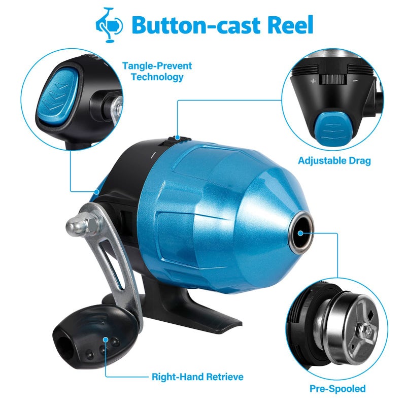 PLUSINNO Kids Fishing Pole with Spincast Reel Telescopic Fishing Rod Combo Full Kits for Boys, Girls, and Adults(Blue, 120cm 47.24In) - Image 2