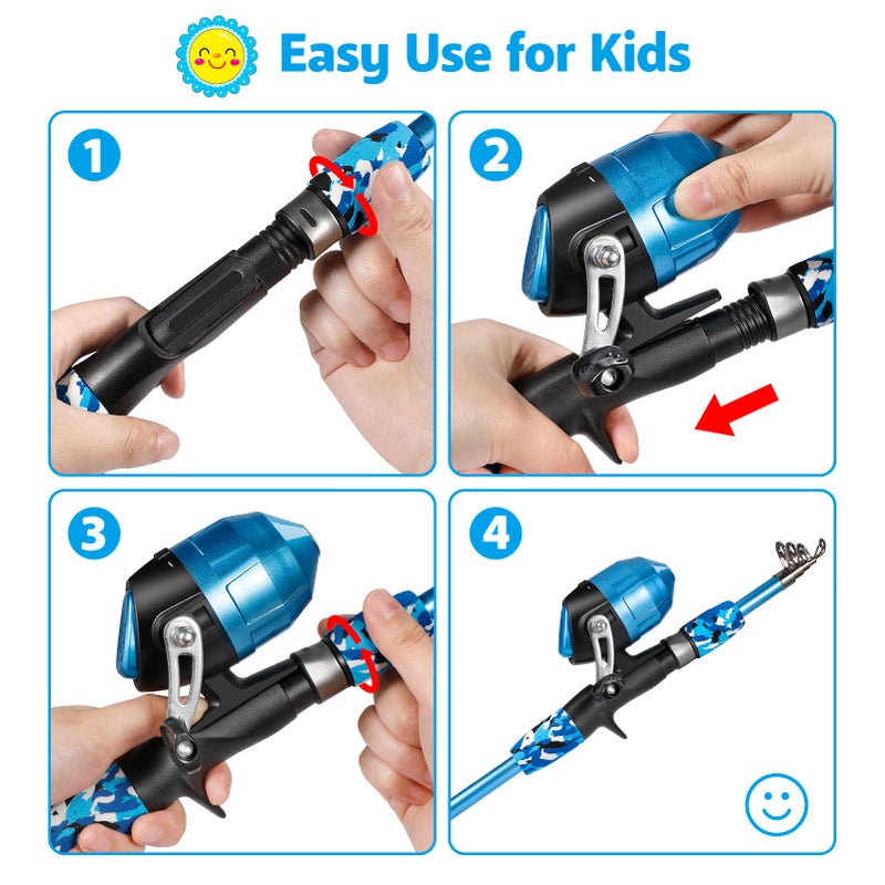PLUSINNO Kids Fishing Pole with Spincast Reel Telescopic Fishing Rod Combo Full Kits for Boys, Girls, and Adults(Blue, 120cm 47.24In) - Image 4