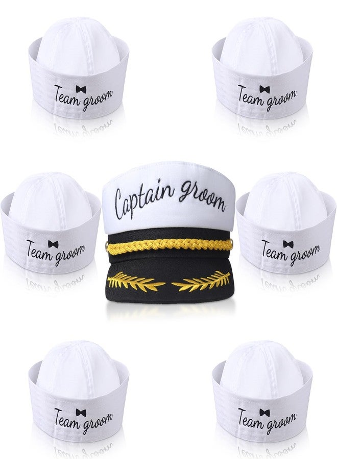 JaGely 7 Pcs Bachelor Party Favors Include 1 Captain Groom Hat and 6 Groom Sailor Hat Bachelor Party Decorations Accessories - Image 1