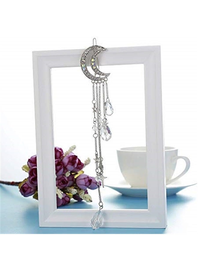 Queenland Romantic Crescent Moon Star Crystal Dangle Hairpin Rhinestone Beads Hair Clips Bridal Jewelry Tassel Drop Hair Pins Bobby Pins For Women Girls Hair Accessories (Silver) - Image 5