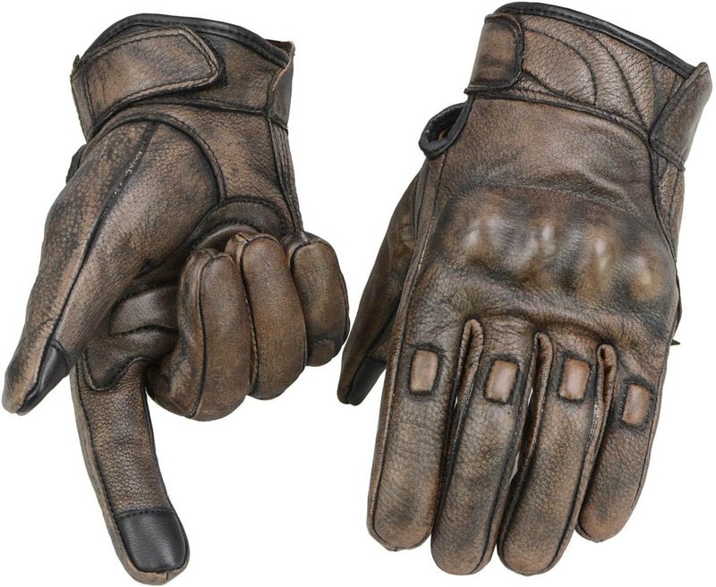 Milwaukee Leather MG7514 Men's Brown Leather with Gel Palm Motorcycle Gloves W/Protective Knuckle - Image 1