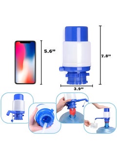 Generic Hand Pump For 5-Gallon Water Bottles, Portable Manual Drinking Water Dispenser In Blue With Protective Spout Cover, Compatible With Most 2-6 Gallon Water Coolers  - Image 3