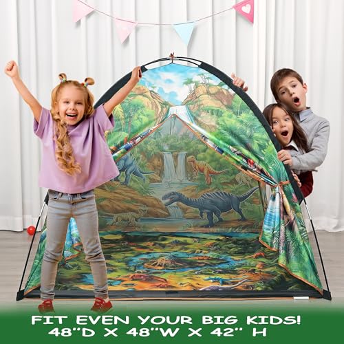 LimitlessFunN Dinosaur Kids Play Tent Includes Star Lights Carrying Case Children Dome Playhouse for Boys Toddlers Indoor Outdoor 48 D x 48 W x 42 H - Image 5