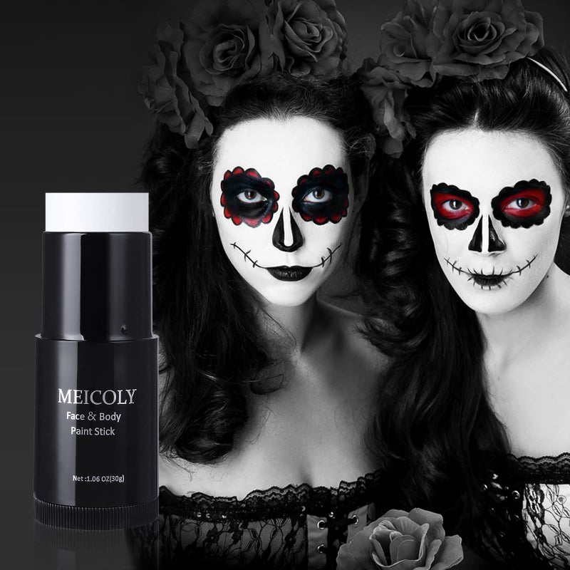 MEICOLY Clown White Face Body Paint Stick(1.06 Oz),Foundation Cream Makeup,Face Paint for Halloween Joker Zombie Vampire Skeleton Skull Special Effects Mime Makeup,White Eye Black Stick for Sports - Image 4