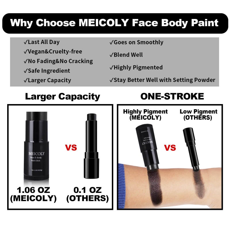 MEICOLY Clown White Face Body Paint Stick(1.06 Oz),Foundation Cream Makeup,Face Paint for Halloween Joker Zombie Vampire Skeleton Skull Special Effects Mime Makeup,White Eye Black Stick for Sports - Image 3