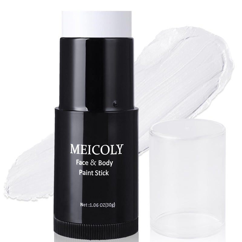 MEICOLY Clown White Face Body Paint Stick(1.06 Oz),Foundation Cream Makeup,Face Paint for Halloween Joker Zombie Vampire Skeleton Skull Special Effects Mime Makeup,White Eye Black Stick for Sports - Image 1