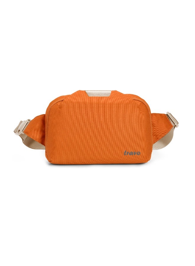 porodo TRAVO Waist Bag with Spacious Storage Design, Waterproof fabric, Adjustable shoulder strap, Multiple internal pockets, Back zipper pocket, Anti-theft design - Orange - Image 2