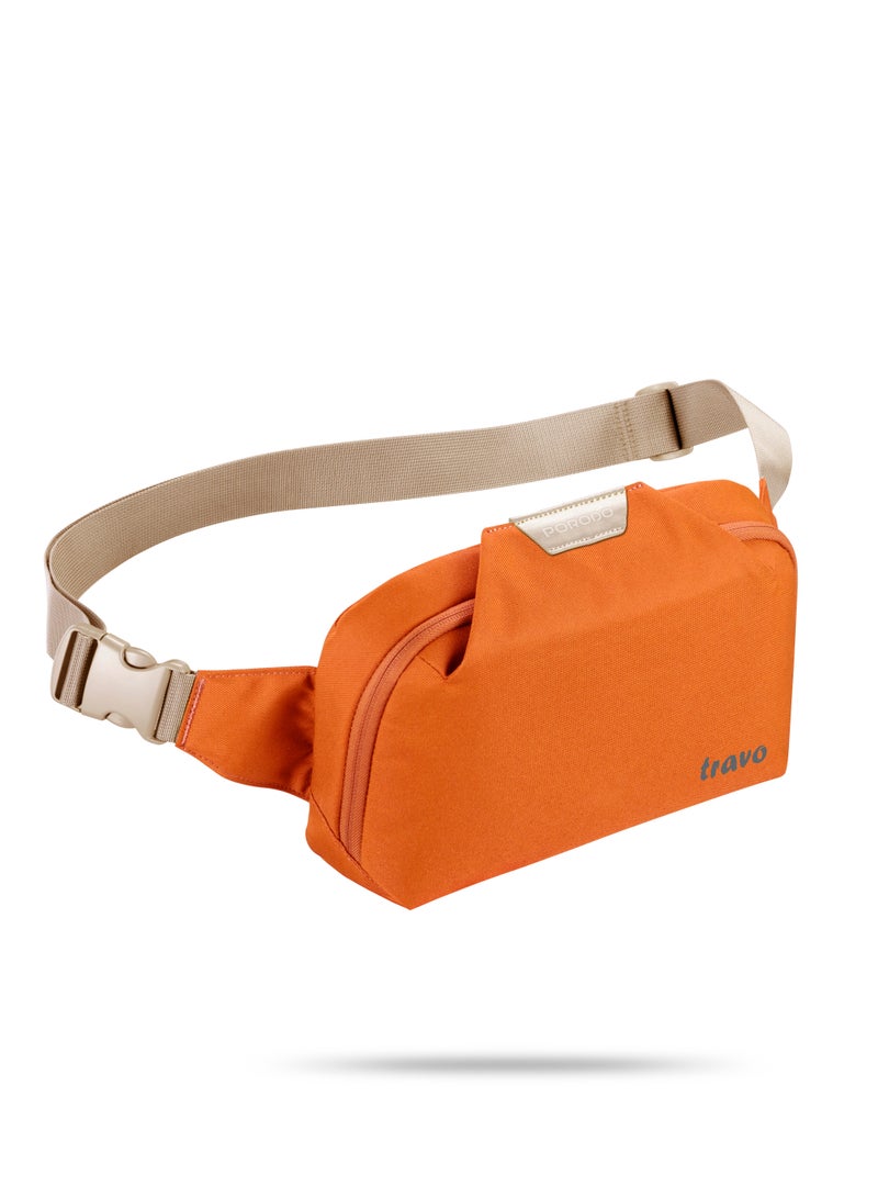 porodo TRAVO Waist Bag with Spacious Storage Design, Waterproof fabric, Adjustable shoulder strap, Multiple internal pockets, Back zipper pocket, Anti-theft design - Orange - Image 1